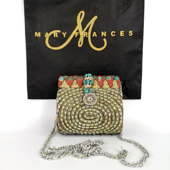 VTG Mary Frances Embellished Beaded Small Shoulder Bag Red Blue Green Silver - Picture 2 of 15